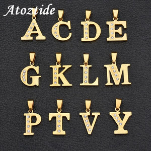 Gold Rhinestone Initial Letter Necklace - K World Bizarre