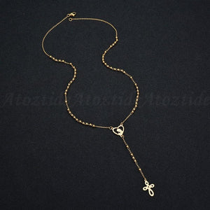 Gold Cross Rosary Necklace - K World Bizarre