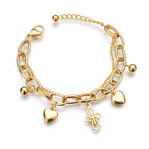 Charm Double Layers 2 Heart Cross Bracelet - K World Bizarre