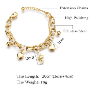 Charm Double Layers 2 Heart Cross Bracelet - K World Bizarre