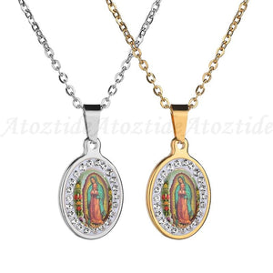 Prayer Virgin Mary Classic Our Lady of Guadalupe Medal Coin Necklace Amulet - K World Bizarre