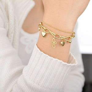 Charm Double Layers 2 Heart Cross Bracelet - K World Bizarre