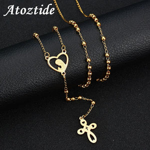 Gold Cross Rosary Necklace - K World Bizarre