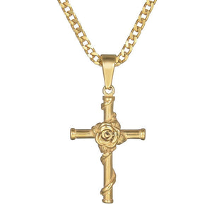 Vintage Rose Cross Necklace Pendant - K World Bizarre