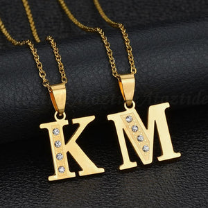 Gold Rhinestone Initial Letter Necklace - K World Bizarre